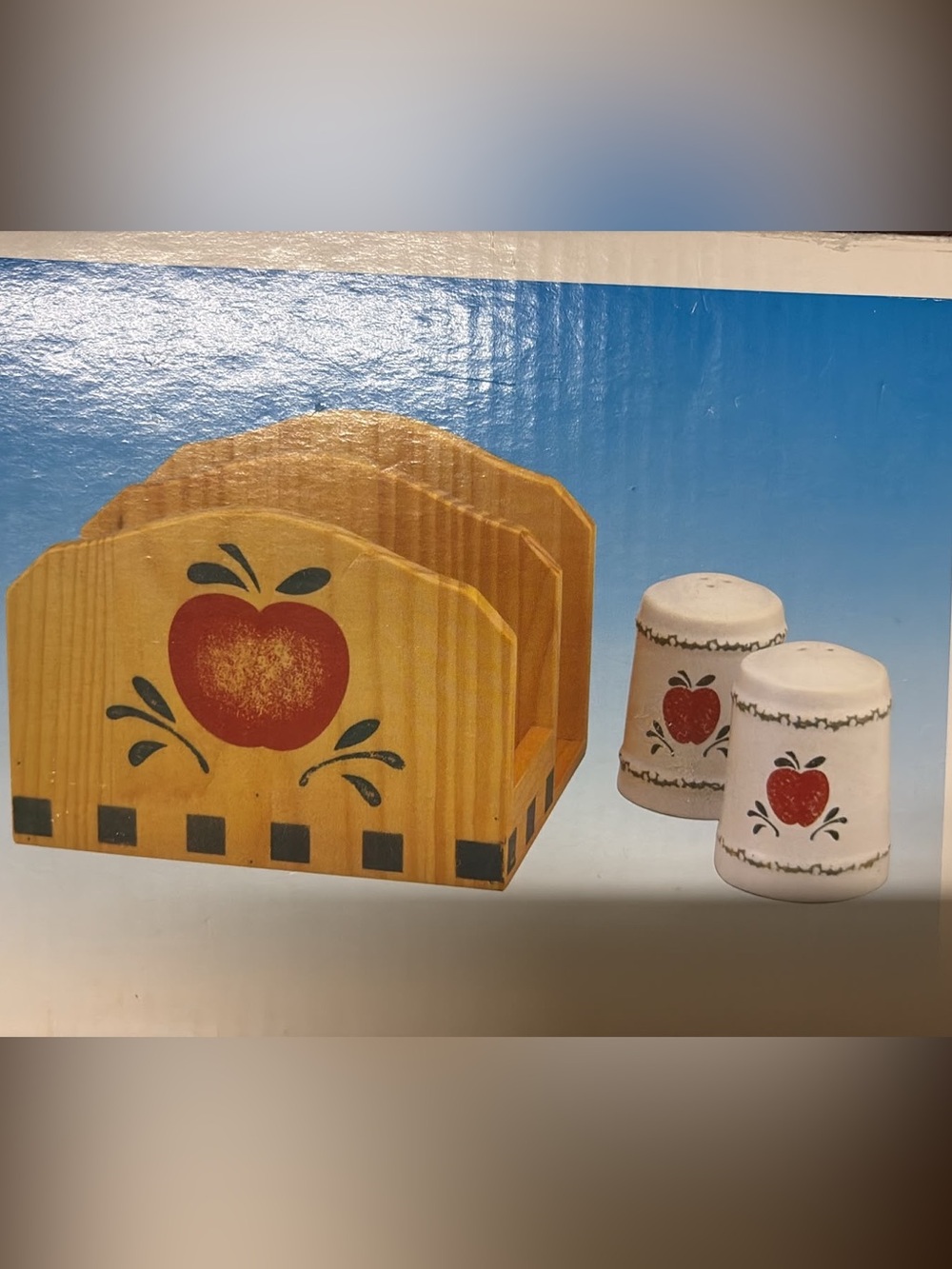 Cottage core Apple Napkin Holder with Salt & Pepper Shakers